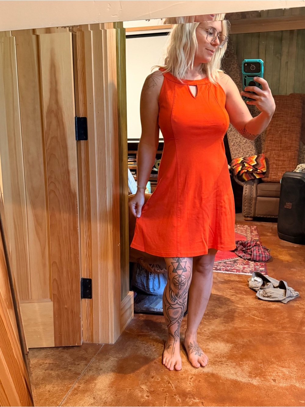 New York & Company Bright Orange Sleeveless Keyhole Mini Dress